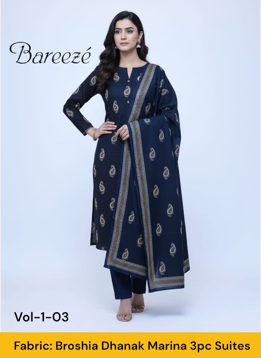 Bareeze Broshia Dhanak Marina 3pc Suites