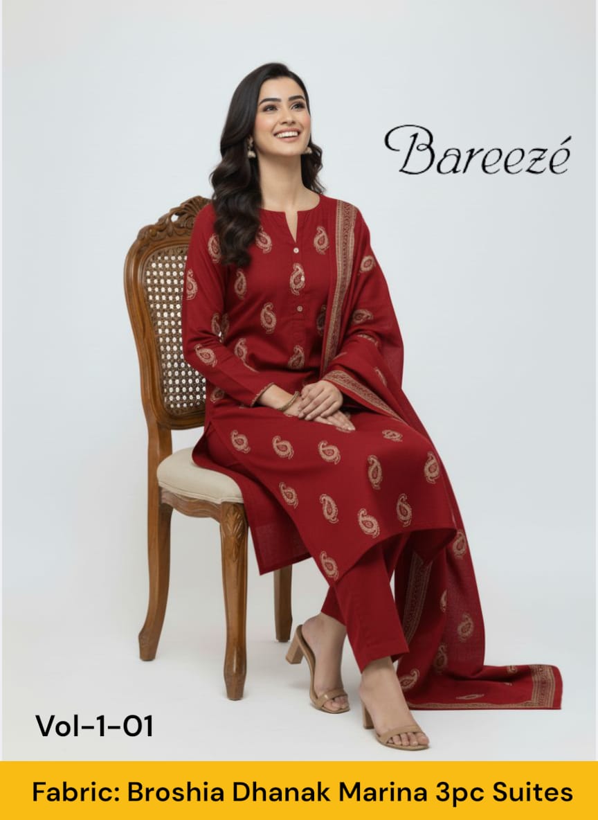 Bareeze Broshia Dhanak Marina 3pc Suites