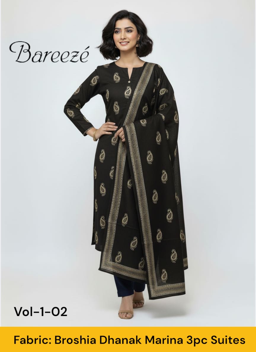 Bareeze Broshia Dhanak Marina 3pc Suites